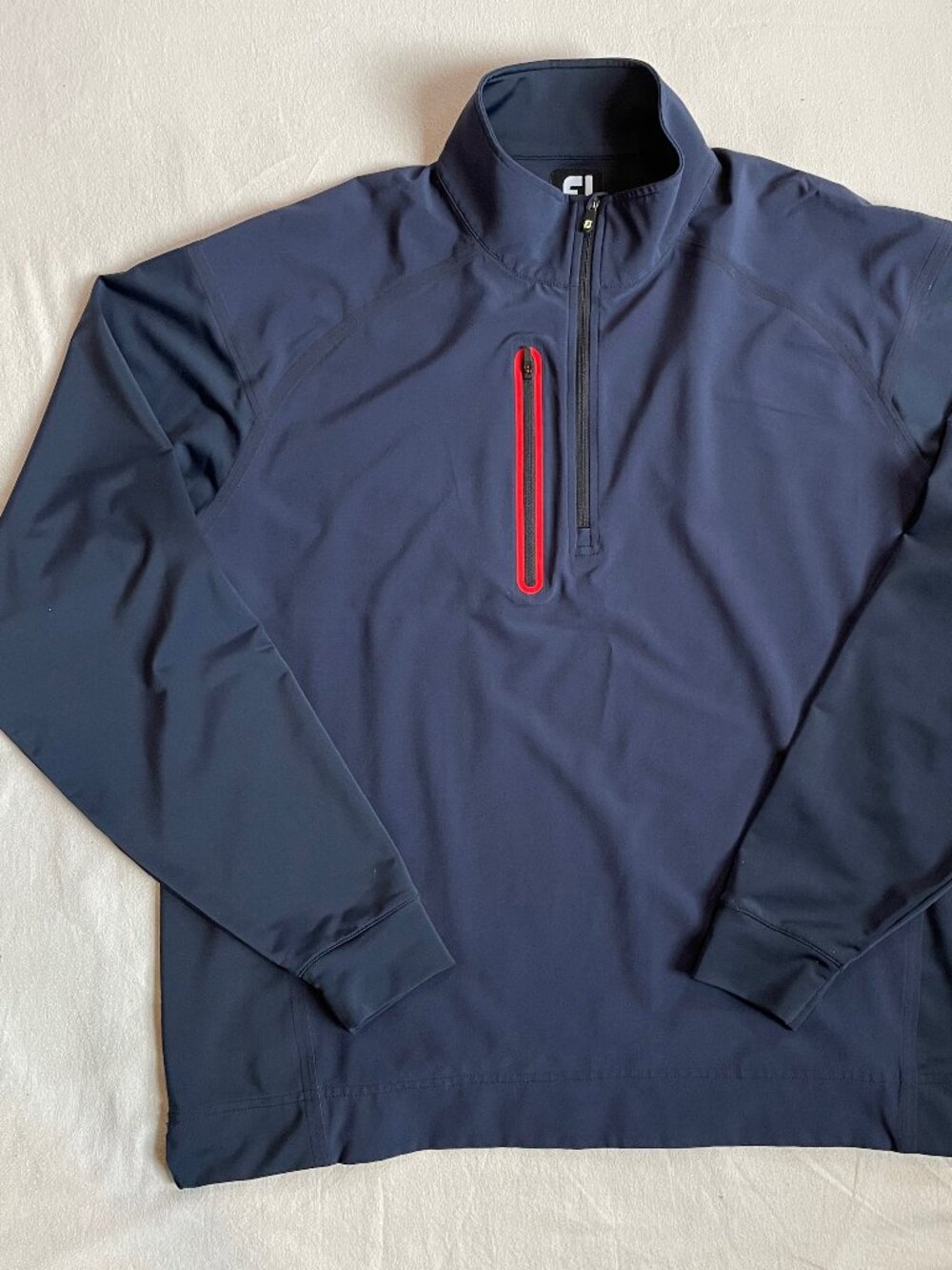 FootJoy Navy Lightweight Half-Zip Golf Shirt Jacket with Red Trim